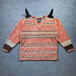 Vintage Rochelle California Sweater Women's XL Orange Striped Chunky Knit Grunge